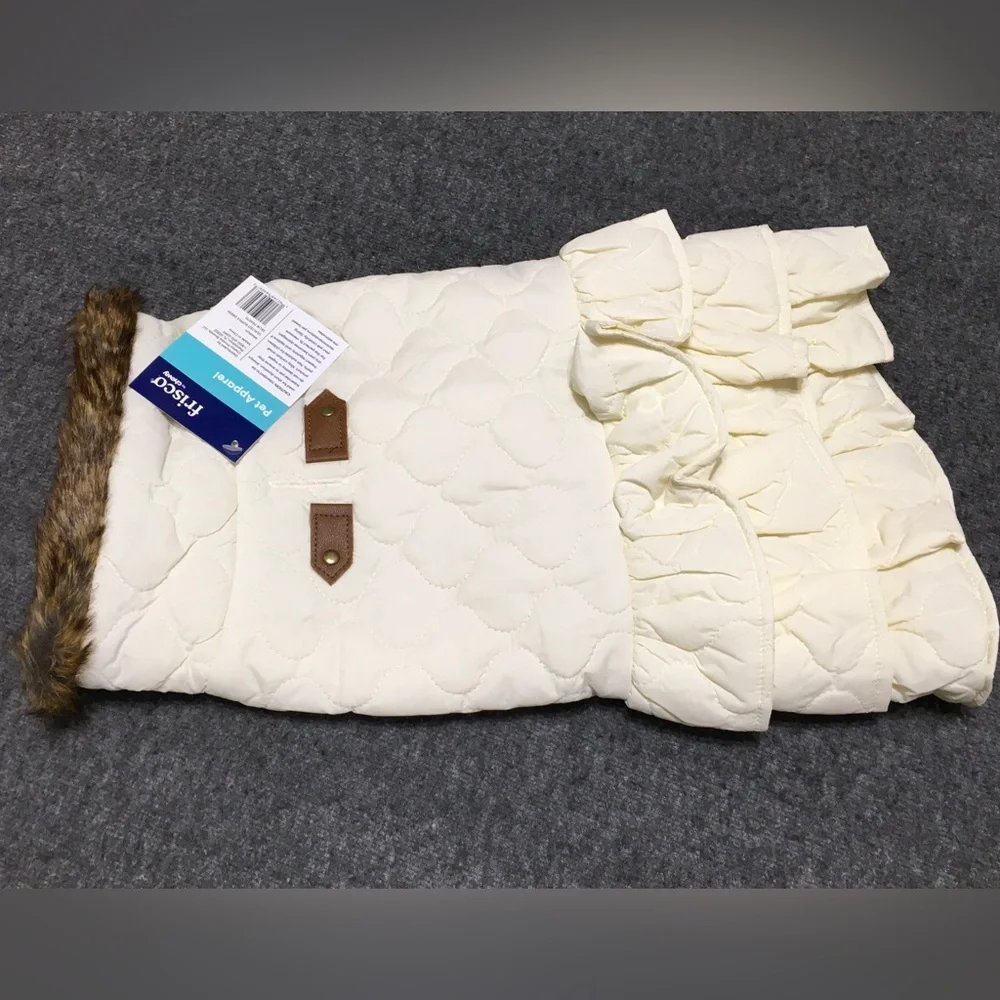 Frisco Pet Apparel M Dog / Cat Faux Fur Trim Cream Ruffle Vest Dress